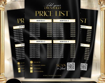 Black Gold Price List Template | Salon Price Menu | Beauty Service List | Editable Canva Template | Luxury Price Sheet | Instant Download #2