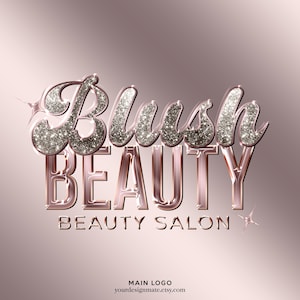 Blush Beauty Logo for Salon, Glitter Rose Gold Premade Logo Design, Luxury Branding Logo, Glam Logo for Lash, Hair & Makeup Artists #346