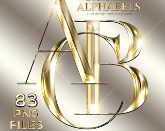 Letras del alfabeto cromadas doradas PNG / Clipart de fuente de lujo para marcas, invitaciones, logotipos, carteles, diseño digital, proyectos de Canva n.° 138