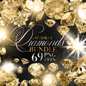 Sparkle Diamant Clipart Bundle Gold - 69 PNG Dateien, Luxus Kristall Edelsteine, glitzernde Strass Juwelen, goldene Diamant Elemente für Design #2