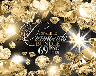 Sparkle Diamant Clipart Bundle Gold - 69 PNG Dateien, Luxus Kristall Edelsteine, glitzernde Strass Juwelen, goldene Diamant Elemente für Design #2