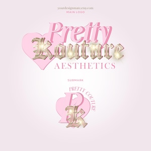 Pode incluir: Cora&ccedil;&atilde;o rosa com o texto "Pretty Kouture AESTHETICS" em letras douradas com uma submarca rosa e dourada que diz "PRETTY COUTURE" em forma de cora&ccedil;&atilde;o.