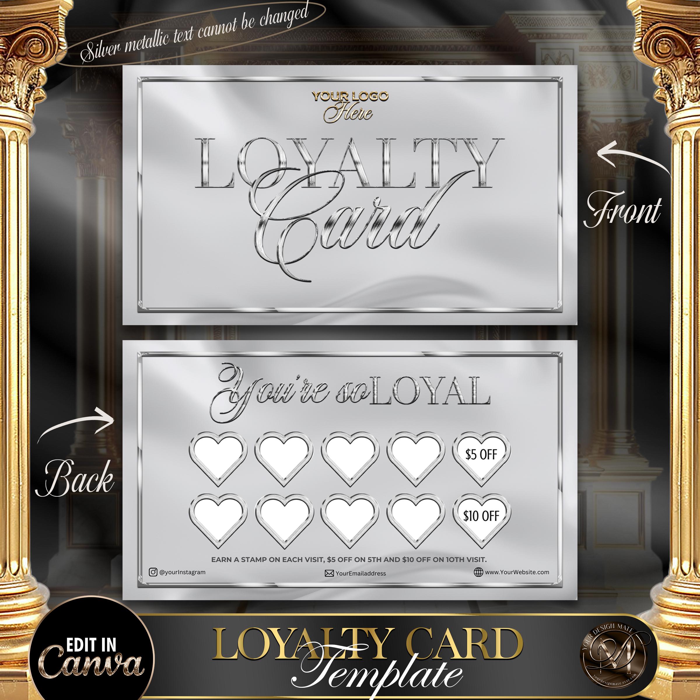 Silver Reward Silver Loyalty Card Template, Editable Rewards Card, Salon & Spa ...