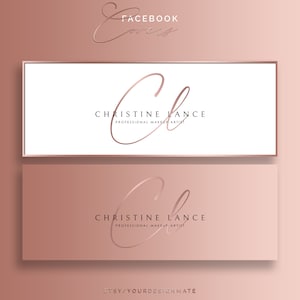 May include: Two pink and white Facebook cover images with a rose gold script logo that says "Christine Lance Professional Makeup Artist" and a stylized "CL" monogram.