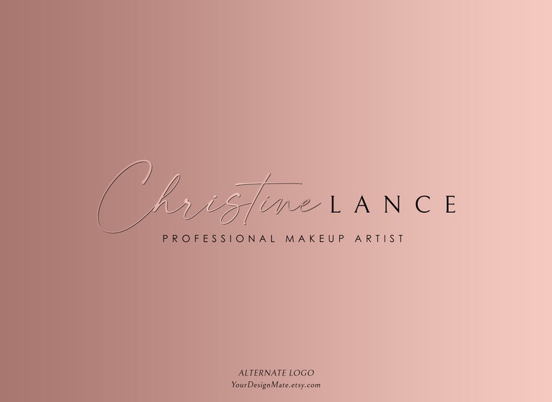 May include: A logo for a makeup artist named Christine Lance. The logo is in a script font and is written in a light pink color on a pink background. The text "Professional Makeup Artist" is written below the name.
