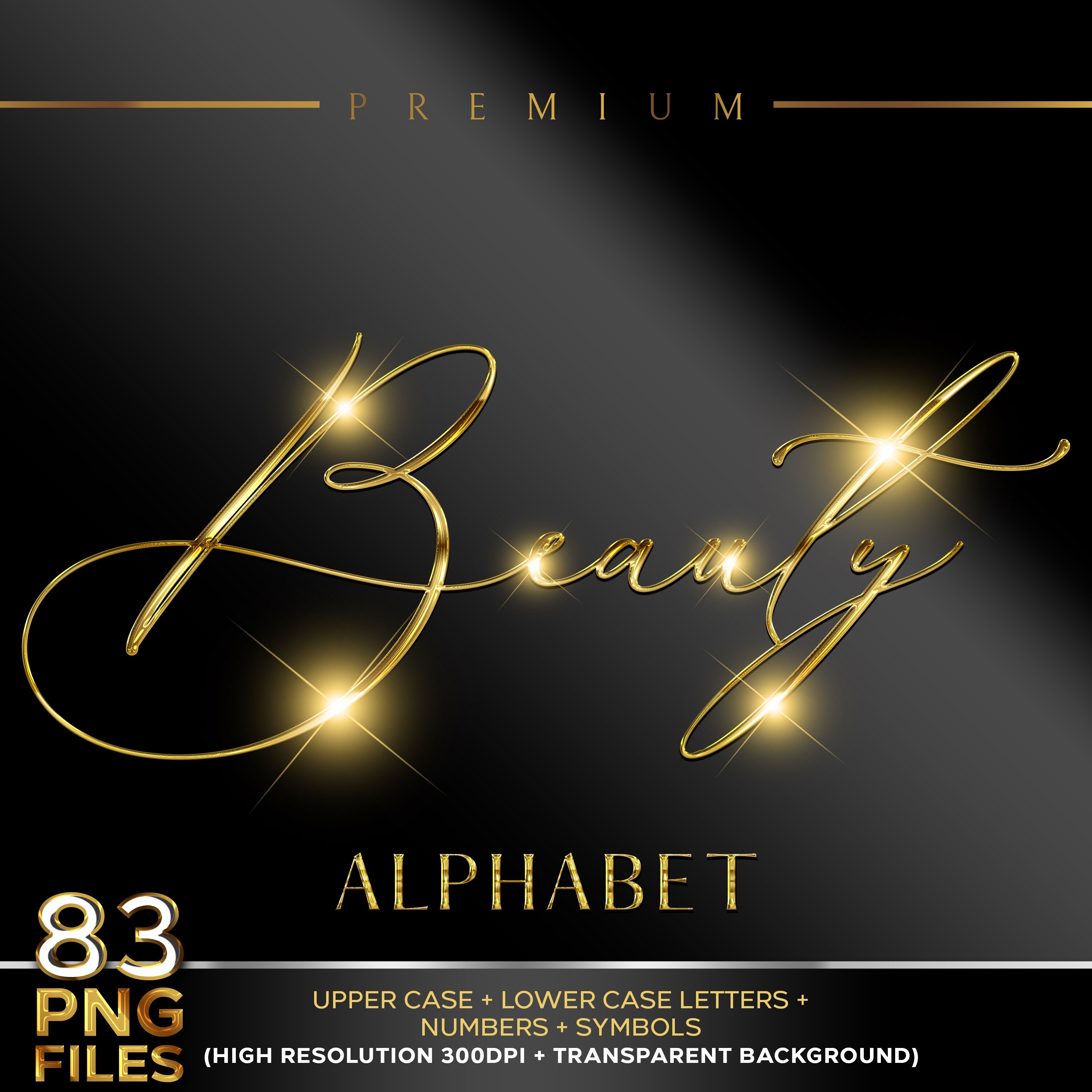 Gold Chrome Alphabet, Gold Alphabet PNG, Script, Metallic Letters