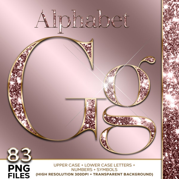 Rose Gold Alphabet PNG, Glitter Alphabet Clipart, Diamond Alphabet PNG, Bling Alphabet, Sparkling Gold Foil Letters, Luxury, Digital #5