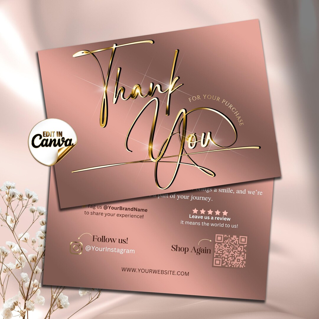 Luxury Rose Gold Thank You Card Canva Template, Beauty Business Thank ...