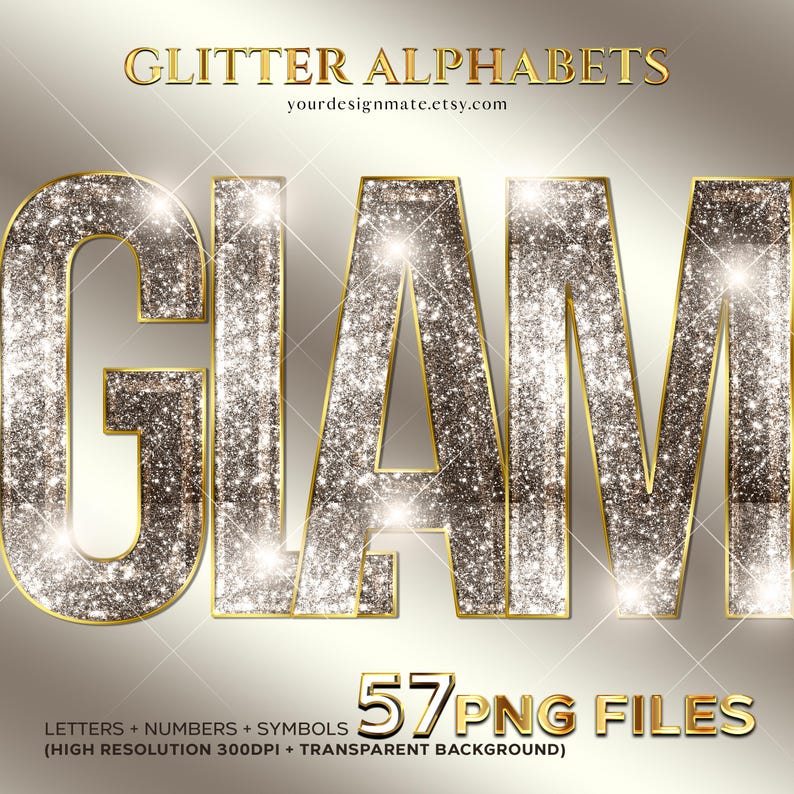 Silver Glitter Alphabet PNG Letters, Bold Sparkly Text Clipart, Shiny