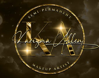 May include: Gold logo with the letters "KA" in a circle with the text "Semi-Permanent Makeup Artist" around the outside. The text "Karizma Allen" is written in cursive inside the circle.