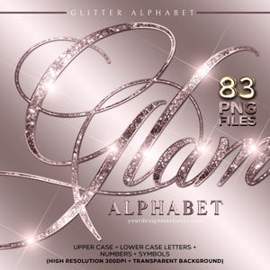 Alphabet de paillettes d'or rose PNG, Clipart lettres scintillantes, lettres de script élégantes, lettres or Rose brillant, téléchargement numérique de l'alphabet PNG #124