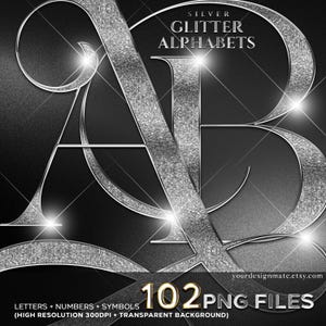 Alfabeto plateado brillante (imágenes prediseñadas) / Letras metálicas brillantes PNG / Letras y números de lujo de la A a la Z / Conjunto de letras elegantes / Descarga instantánea 106