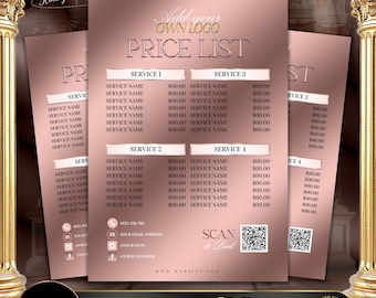 Rose Gold Price List Template, Blush Pink Service Menu, Elegant Pricing Sheet, Beauty Pricelist, Salon Price Guide, DIY Canva Template #10