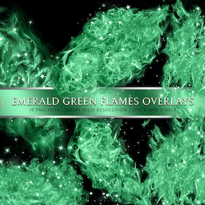 Sovrapposizioni di fiamme verde smeraldo, sfondo del logo, clipart di fiamme, png di fuoco verde, fiamma trasparente, effetto acquerello, fiamme glitterate n. 10