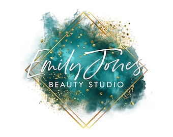 Teal & Gold Logo, Teal watercolor logo, Beauty Logo, Makeup Logo, Green Logo, Lash artist Logo, Event Logo, Signature logo, Nails Logo #68