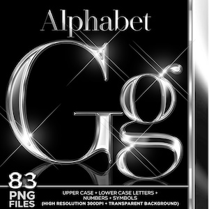 Silver Chrome Alphabet, Silver Alphabet, Metallic letters, Silver foil Alphabet, Liquid Silver Chrome letters, Digital download #45