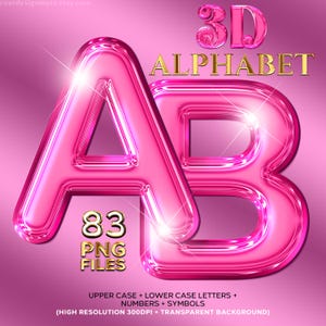 Alfabeto 3D Rosa PNG | Letras de Balão Brilhantes | Clipart de Fonte Rosa Choque | Letras Metálicas Brilhantes | Letra de Bolha PNG | Download Digital #119
