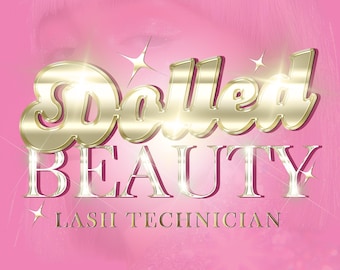 Premade Beauty Logo for Lash Technicians, Salons, Estheticians & Makeup Artists, Glam Gold Pink Feminine Branding, Cosmetic Businesses #324