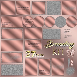 Rose Gold Branding Kit Bundle, Luxury Rose Gold Backgrounds & Frames PNG, Sparkle Brush Strokes, Logo, Invitation Clipart, Gold Circles #189