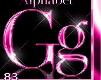 Alfabetos de cromo rosa, alfabeto rosa PNG, letras metálicas rosas, alfabetos de lámina rosa, letras de cromo rosa líquido, descarga digital, Glam #49