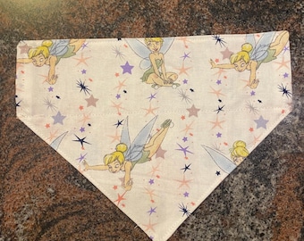 Pañuelo reversible para mascotas elaborado con diseño de Campanilla / Se desliza sobre el collar / Hecho a mano a pedido / Lavable