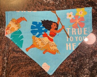 Pañuelo reversible para mascotas / Hecho con tela de Disney Moana / Hecho a mano a pedido / Lavable / Múltiples tamaños disponibles