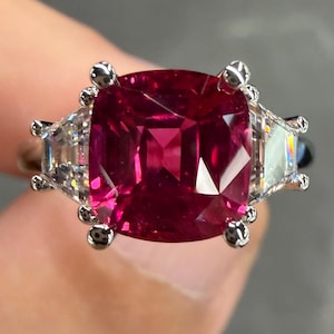 Neon Red Ruby Diamond Platinum Ring GRS Certified 3.8 Ctw D VS Natural Top Quality