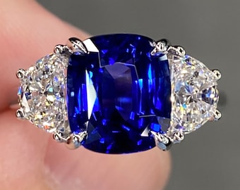 Ring med kunglig blå safir och platina, GIA-certifierade naturliga diamanter, D VS 6,2 karat, exceptionell kvalitet