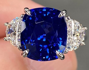 Außergewöhnlicher GRS 9,3 Ctw Royal Blue Ceylon Saphir & D VVS Diamant Platin Ring