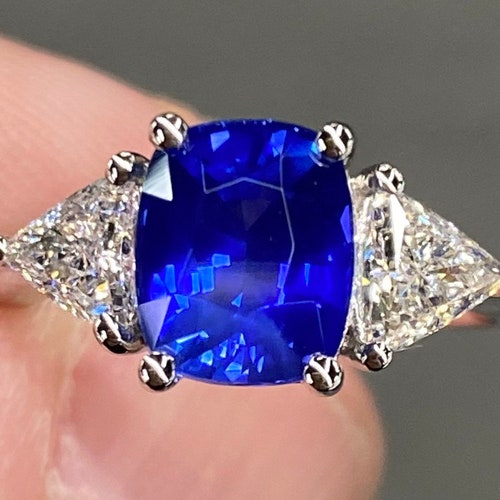 Art Deco Diamond Platinum Ceylon Blue Sapphire Engagement Ring - Etsy