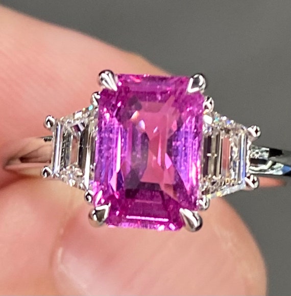 Vintage Hot Pink Sapphire Pear Diamond Halo 14K Gold Ring Estate - Ruby Lane