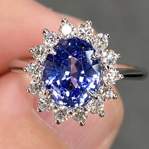 Stunning Unheated 3.3 Ctw Blue Ceylon Sapphire & VVS Diamond Platinum Ring Oval Halo