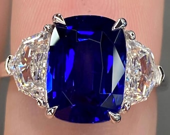 GIA認定7カラットセイロンサファイアとダイヤモンド18Kゴールドリング