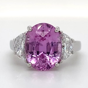 Incredible 8.5 CTW Pink Sapphire & Diamond Hand Made Platinum Ring GIA Certified Oval Half Moon Natural