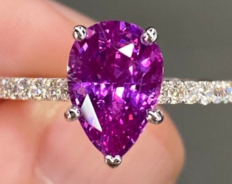 Amazing GIA Unheated 3 Ctw Vivid Pink Sapphire & D VVS Diamond Ring 18K White Gold