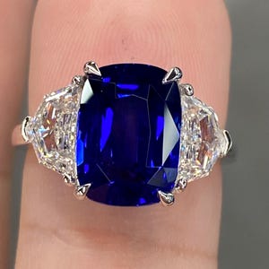 Exceptional GIA 7 Ctw “Royal Blue” Ceylon Sapphires & E VVS Diamond Ring 18K White Gold Heiloom Flawless Natural Statement Engagement
