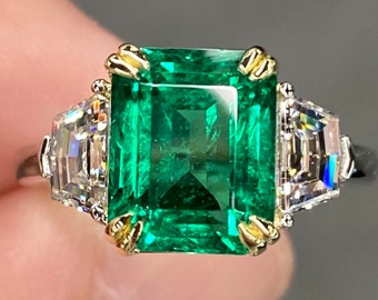 Exceptional 4.9 Ctw Vivid Green Emerald & E VVS Diamond Ring Platinum 18K Gold