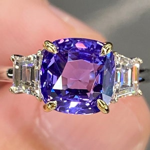Stunning GIA Unheated 3.7 Ctw Lavender Ceylon Sapphire & G VVS Diamond 18K Gold Ring Color Change Blue Violet Purple