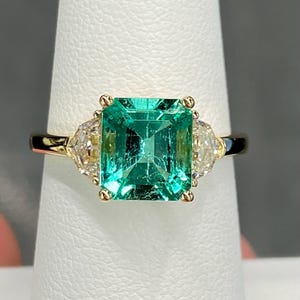 GIA Certified No Oil Colombian Emerald Ring & D VS Natural Diamond 18K Yellow Gold Ring