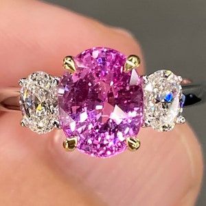 Stunning 3.4 Ctw GRS Unheated Pink Sapphire & G VVS Diamond 18K Gold Ring