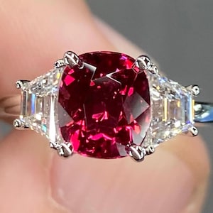 Pigeon Blood Red Ruby Platinum Ring GRS Certified Natural 4 Ctw D VS Diamonds Exceptional Quality Madagascar