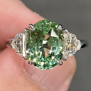 Exceptional Flawless GIA 4 Ctw Merelani Mint Garnet & E VVS Diamond 18K White Gold Ring
