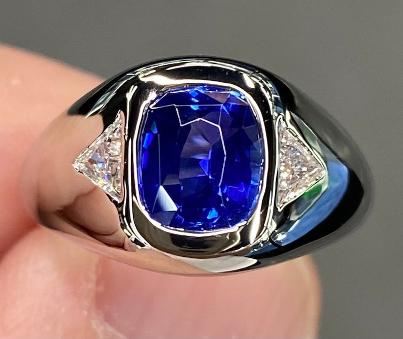 Triangular Blue Diamonds Exceptional 2.4 Ctw Royal Blue Ceylon Sapphire & Diamond Gypsy Platinum ...