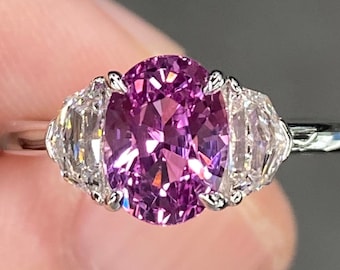 Flawless Unheated GIA 2.7 Ctw Pink Sapphire & D VVS Diamond 18K White Gold Ring