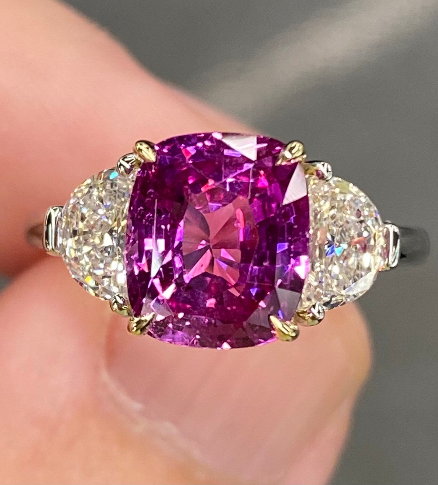 Exceptional GIA 5.2 Ctw Hot Pink Sapphire & F VVS Diamond Ring Platinum 18K  Gold Oval Engagement Half Moon Three Stone - Etsy