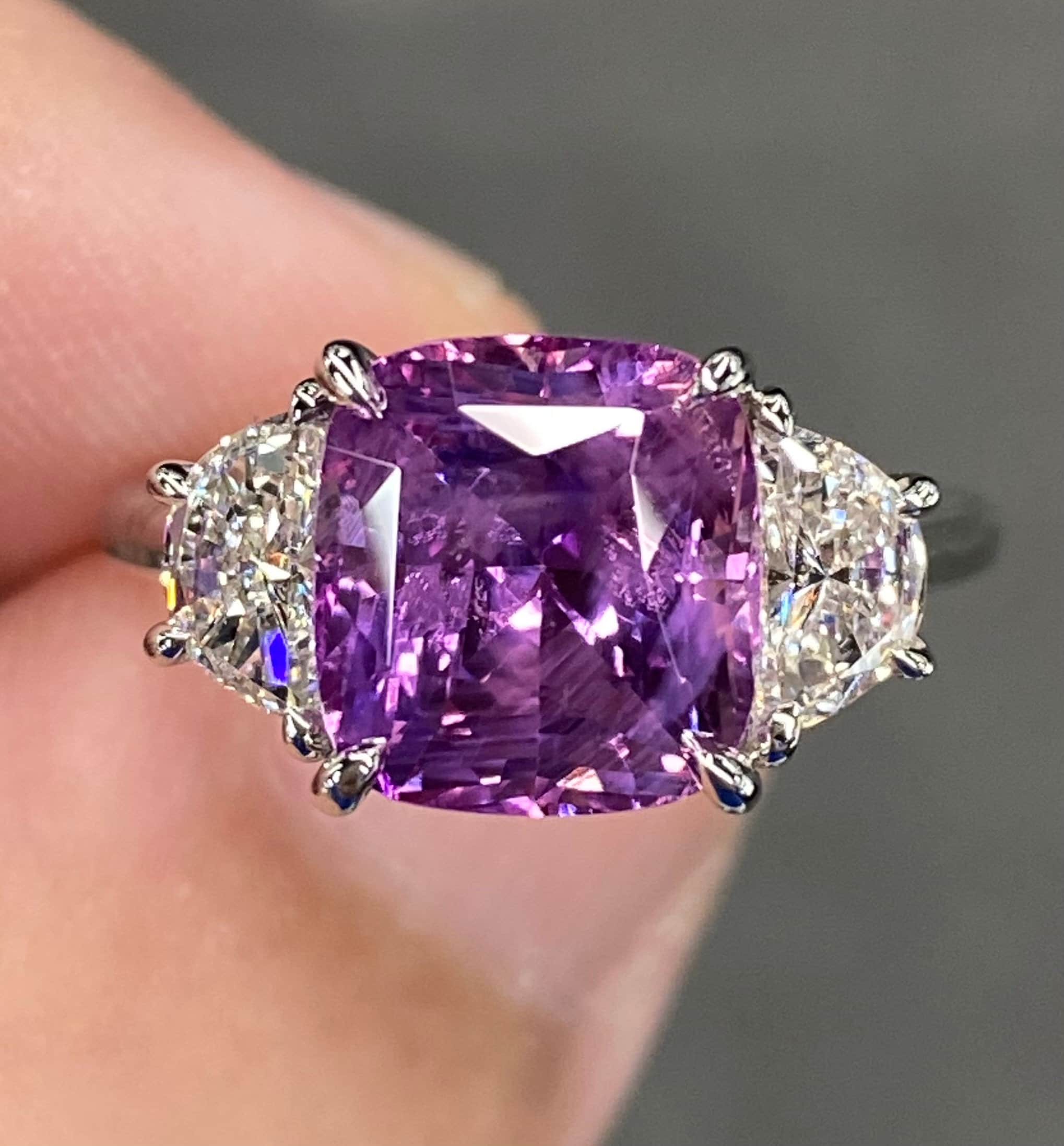 Oval Purple Amethyst with Cluster Side Diamonds Engagement Ring, February  Birthstone Promise Ring