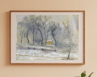 Pastel painting, gift for her, ukrainian painting vintage, wall painting, wall art, landscape, Winter day, artist V. Sanzharov