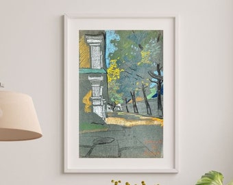 Pastel painting, socialist realism, vintage realism, impressionism, landscape, architecture, City street, artist V. Oliynyk