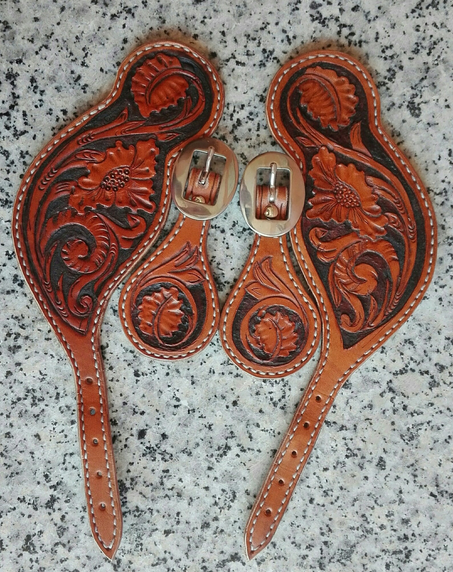 Floral Tooled Spur Straps Etsy