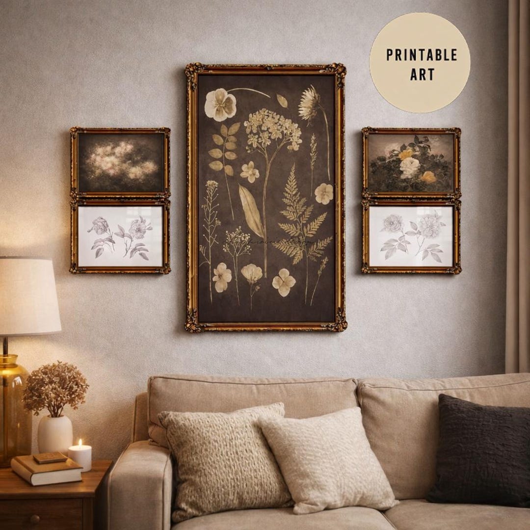 TRENDING Vintage Botanical Wall Art Set Bundle of 5 Dark Floral Prints ...